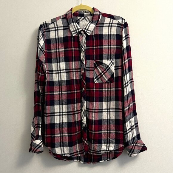 Rails Hunter Lychee Navy White -Pink Plaid Button Down Flannel Shirt - S - Picture 1 of 13